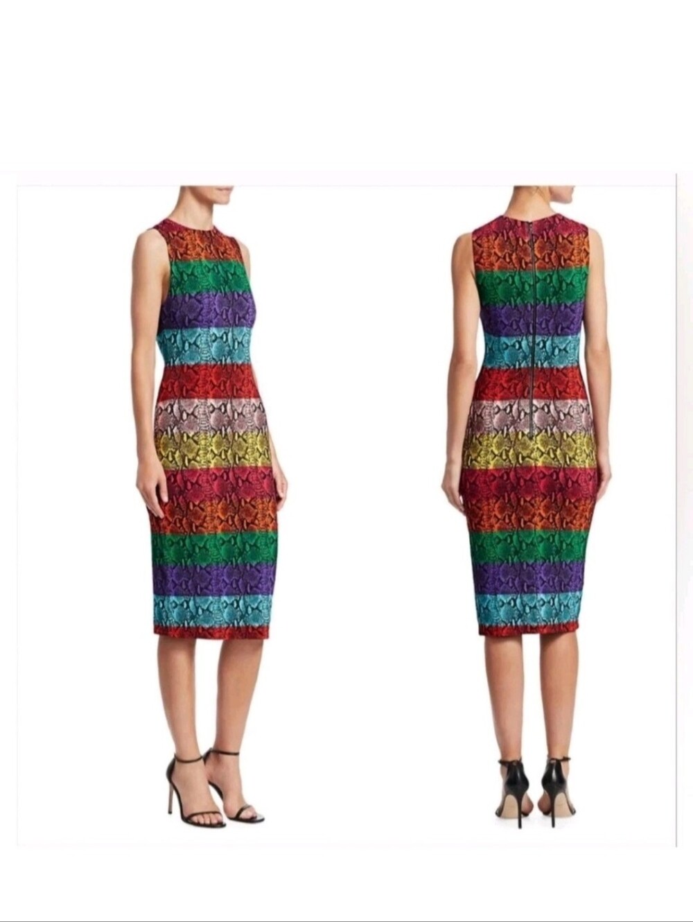 Alice + Olivia Delora Rainbow Snake Print Midi Dress Size 0 NWT $395